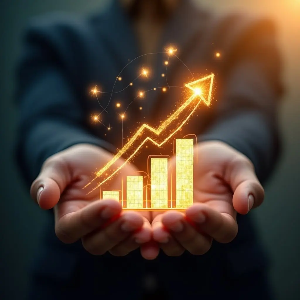 Best freelance digital marketer in Thrissur showing business growth analytics with upward graph, smm specialist and seo consultant