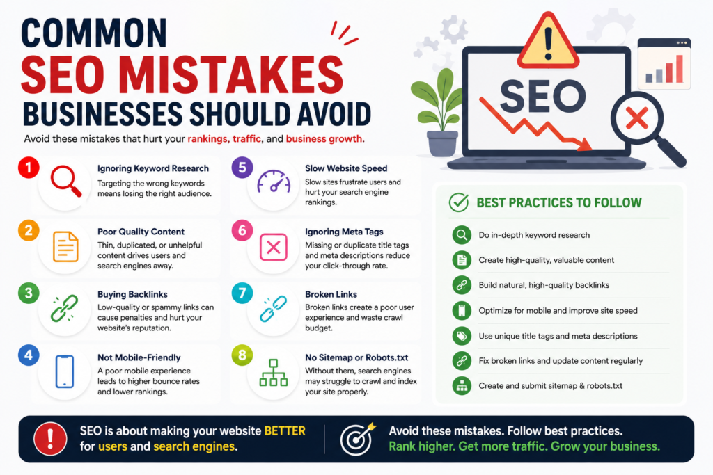 Freelance digital marketer can avoid common SEO mistakes businesses ,including poor keyword research, slow website speed, and low-quality content.improves SMM
