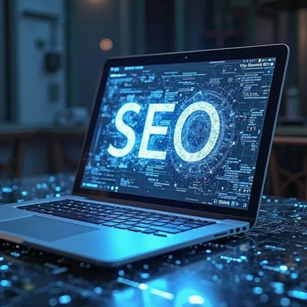 Digital marketing strategist in Bahrain using SEO strategies on laptop for better search engine ranking