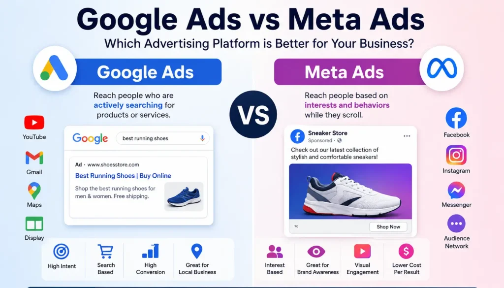 Google Ads vs Meta Ads comparison for businesses in 2026